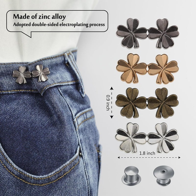 MASONEE Pant Waist Tightener Adjustable Button Pin for Pants - No Sew Detachable Clips to Make Jeans Smaller - 4 Sets Instant Tightener for Loose Pants - Image 4